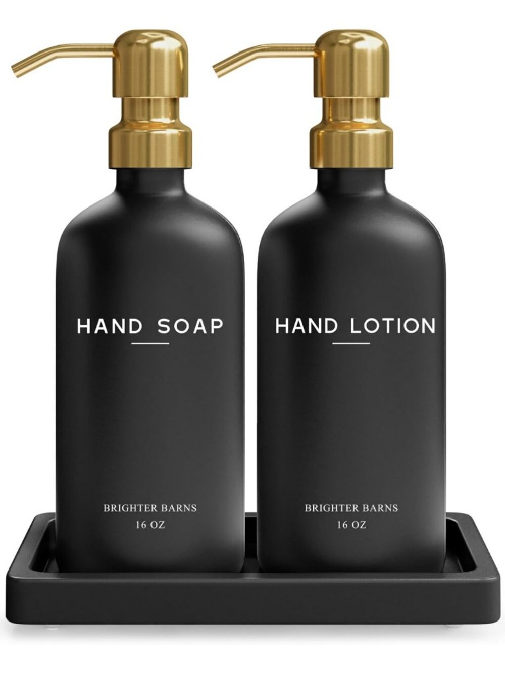 Elegant Black and Gold Glass Soap and Lotion Dispenser Set with Tray - Modern